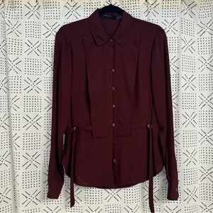 KAREN MILLEN X BLOOMINGDALES Burgundy Button-Up Cinch Blouse LIMITED EDITION